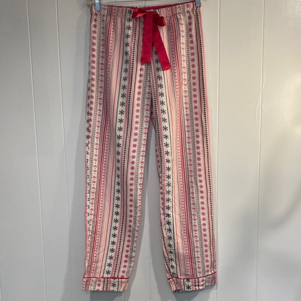 100% Cotton Flannel Pajama Pants Lounge Snowflake Pink Heart Stripe Cozy Medium